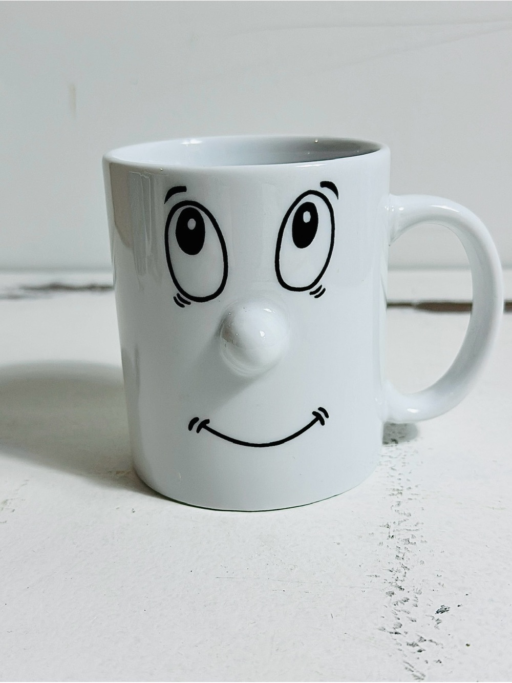 80’s Vintage Whimsical Kitsch White Smiley Ceramic Mug with Nose Accent